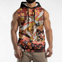 Japanese Hawaiian Crane Sleeveless Hoodie Yellow Ochre Tapa Patchwork Pattern LT9 - Polynesian Pride