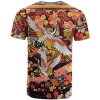 Japanese Hawaiian Crane T Shirt Yellow Ochre Tapa Patchwork Pattern