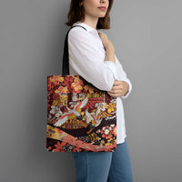 Japanese Hawaiian Crane Tote Bag Yellow Ochre Tapa Patchwork Pattern