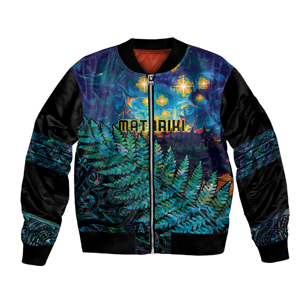 Matariki Te Tau Hou Maori Bomber Jacket New Zealand Silver Fern Night Starry Sky LT9 Unisex Black - Polynesian Pride