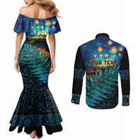 Matariki Te Tau Hou Maori Couples Matching Mermaid Dress and Long Sleeve Button Shirt New Zealand Silver Fern Night Starry Sky LT9 - Polynesian Pride