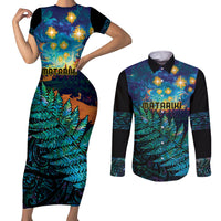 Matariki Te Tau Hou Maori Couples Matching Short Sleeve Bodycon Dress and Long Sleeve Button Shirt New Zealand Silver Fern Night Starry Sky LT9 Black - Polynesian Pride