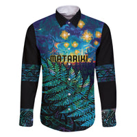 Matariki Te Tau Hou Maori Family Matching Long Sleeve Bodycon Dress and Hawaiian Shirt New Zealand Silver Fern Night Starry Sky LT9 Dad's Shirt - Long Sleeve Black - Polynesian Pride