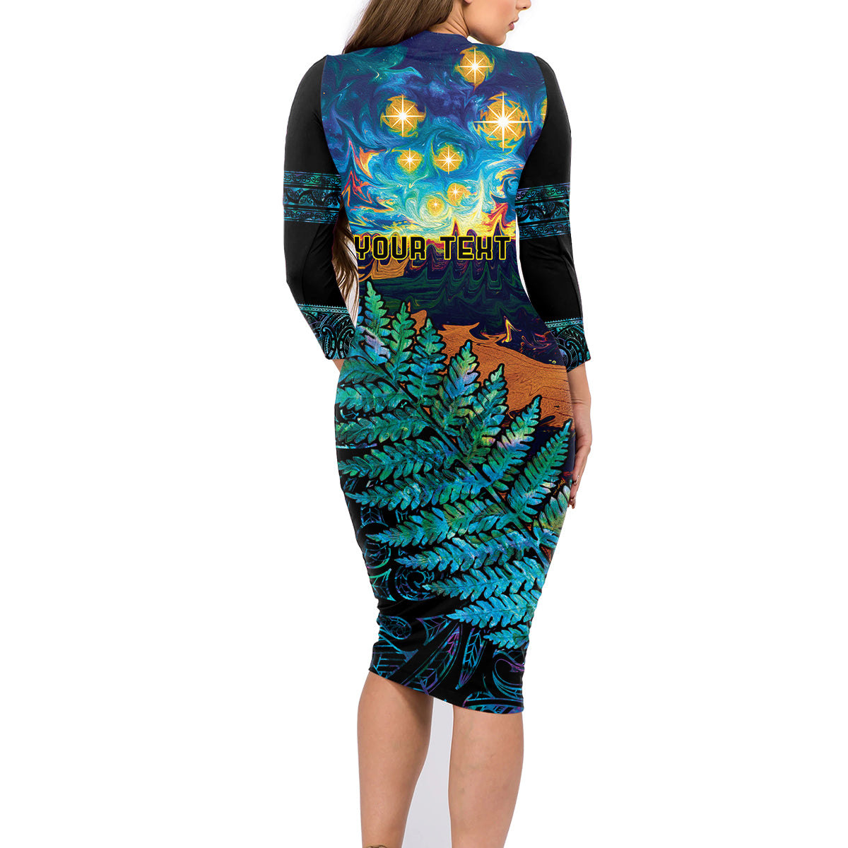 Matariki Te Tau Hou Maori Family Matching Long Sleeve Bodycon Dress and Hawaiian Shirt New Zealand Silver Fern Night Starry Sky LT9 - Polynesian Pride