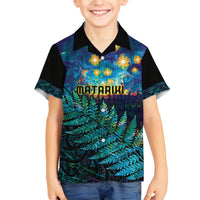 Matariki Te Tau Hou Maori Family Matching Long Sleeve Bodycon Dress and Hawaiian Shirt New Zealand Silver Fern Night Starry Sky LT9 Son's Shirt Black - Polynesian Pride