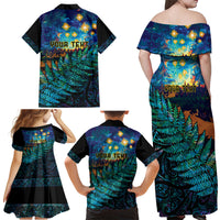 Matariki Te Tau Hou Maori Family Matching Off Shoulder Maxi Dress and Hawaiian Shirt New Zealand Silver Fern Night Starry Sky LT9 - Polynesian Pride