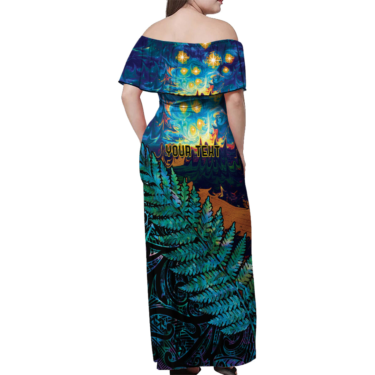 Matariki Te Tau Hou Maori Family Matching Off Shoulder Maxi Dress and Hawaiian Shirt New Zealand Silver Fern Night Starry Sky LT9 - Polynesian Pride