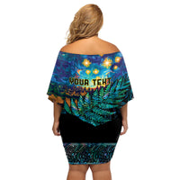 Matariki Te Tau Hou Maori Family Matching Off Shoulder Short Dress and Hawaiian Shirt New Zealand Silver Fern Night Starry Sky LT9 - Polynesian Pride