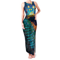 Matariki Te Tau Hou Maori Family Matching Tank Maxi Dress and Hawaiian Shirt New Zealand Silver Fern Night Starry Sky LT9 Mom's Dress Black - Polynesian Pride