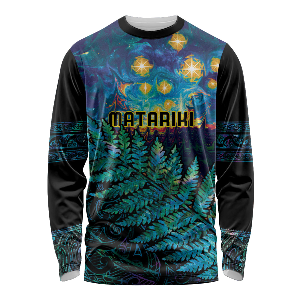 Matariki Te Tau Hou Maori Long Sleeve Shirt New Zealand Silver Fern Night Starry Sky LT9 Unisex Black - Polynesian Pride