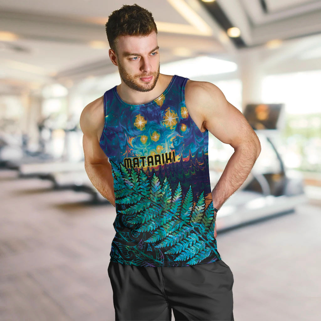 Matariki Te Tau Hou Maori Men Tank Top New Zealand Silver Fern Night Starry Sky LT9 Black - Polynesian Pride