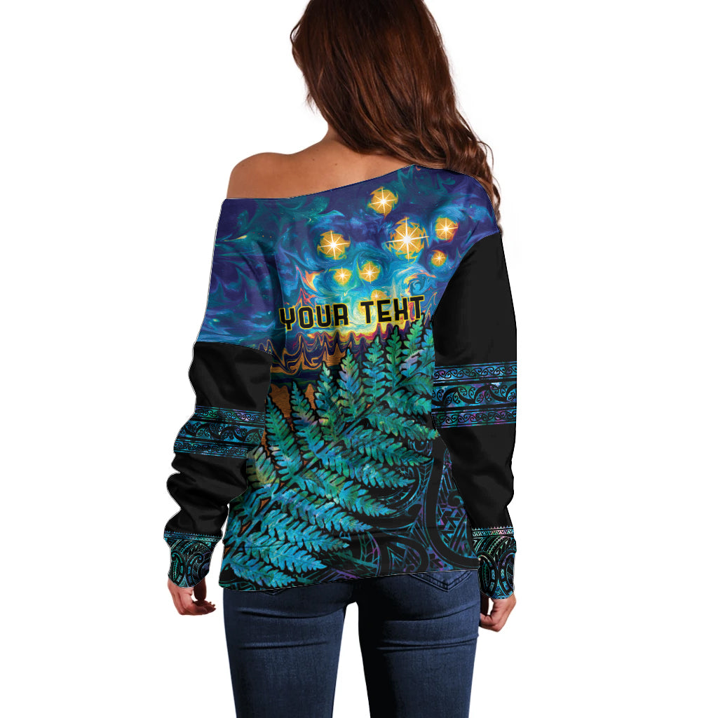 Matariki Te Tau Hou Maori Off Shoulder Sweater New Zealand Silver Fern Night Starry Sky LT9 - Polynesian Pride