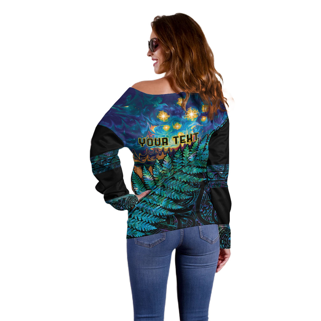 Matariki Te Tau Hou Maori Off Shoulder Sweater New Zealand Silver Fern Night Starry Sky LT9 - Polynesian Pride