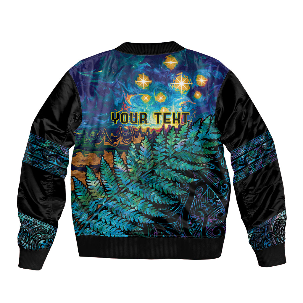 Matariki Te Tau Hou Maori Sleeve Zip Bomber Jacket New Zealand Silver Fern Night Starry Sky LT9 - Polynesian Pride