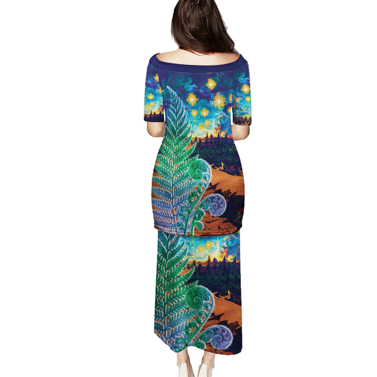 Personalised New Zealand Matariki Art Star Family Matching Puletasi and Hawaiian Shirt Koru Fern Night Starry Sky