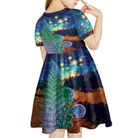 Personalised New Zealand Matariki Art Star Kid Short Sleeve Dress Koru Fern Night Starry Sky