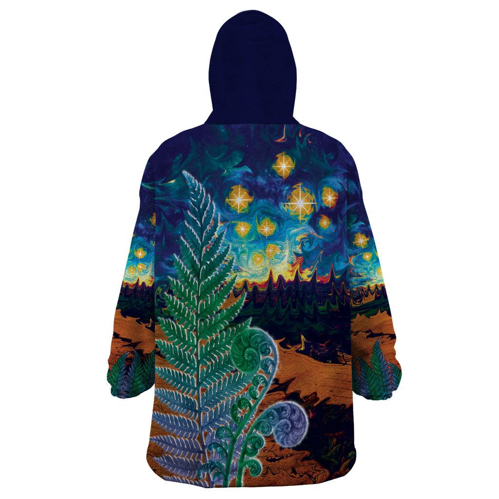 Personalised New Zealand Matariki Art Star Wearable Blanket Hoodie Koru Fern Night Starry Sky