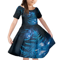 New Zealand Matariki Family Matching Mermaid Dress and Hawaiian Shirt Blue Milky Way Stars Night Sky LT9 Daughter's Dress Blue - Polynesian Pride