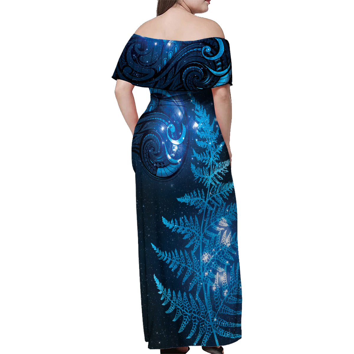 New Zealand Matariki Family Matching Off Shoulder Maxi Dress and Hawaiian Shirt Blue Milky Way Stars Night Sky LT9 - Polynesian Pride