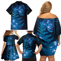 New Zealand Matariki Family Matching Off Shoulder Short Dress and Hawaiian Shirt Blue Milky Way Stars Night Sky LT9 - Polynesian Pride