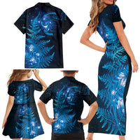 New Zealand Matariki Family Matching Short Sleeve Bodycon Dress and Hawaiian Shirt Blue Milky Way Stars Night Sky LT9 - Polynesian Pride