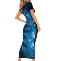 New Zealand Matariki Short Sleeve Bodycon Dress Blue Milky Way Stars Night Sky LT9 - Polynesian Pride