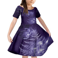 New Zealand Matariki Family Matching Mermaid Dress and Hawaiian Shirt Purple Milky Way Stars Night Sky LT9 Daughter's Dress Purple - Polynesian Pride