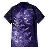 New Zealand Matariki Family Matching Off The Shoulder Long Sleeve Dress and Hawaiian Shirt Purple Milky Way Stars Night Sky