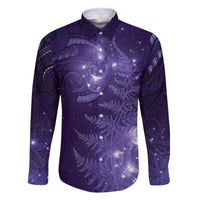 New Zealand Matariki Family Matching Off Shoulder Maxi Dress and Hawaiian Shirt Purple Milky Way Stars Night Sky LT9 Dad's Shirt - Long Sleeve Purple - Polynesian Pride