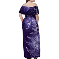 New Zealand Matariki Family Matching Off Shoulder Maxi Dress and Hawaiian Shirt Purple Milky Way Stars Night Sky LT9 - Polynesian Pride
