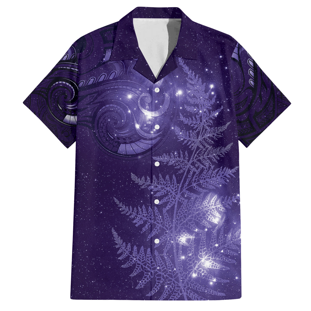 New Zealand Matariki Family Matching Puletasi and Hawaiian Shirt Purple Milky Way Stars Night Sky LT9 Dad's Shirt - Short Sleeve Purple - Polynesian Pride