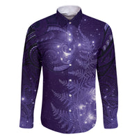 New Zealand Matariki Family Matching Puletasi and Hawaiian Shirt Purple Milky Way Stars Night Sky LT9 Dad's Shirt - Long Sleeve Purple - Polynesian Pride