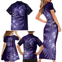 New Zealand Matariki Family Matching Short Sleeve Bodycon Dress and Hawaiian Shirt Purple Milky Way Stars Night Sky LT9 - Polynesian Pride