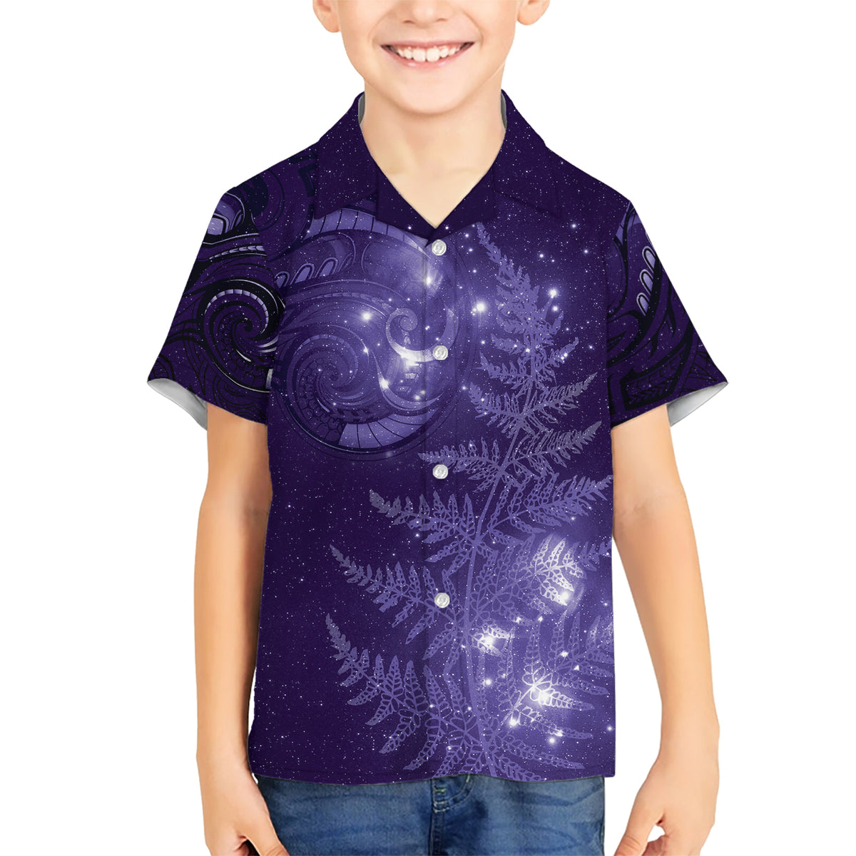New Zealand Matariki Family Matching Short Sleeve Bodycon Dress and Hawaiian Shirt Purple Milky Way Stars Night Sky LT9 Son's Shirt Purple - Polynesian Pride