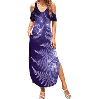 New Zealand Matariki Family Matching Summer Maxi Dress and Hawaiian Shirt Purple Milky Way Stars Night Sky LT9 Mom's Dress Purple - Polynesian Pride