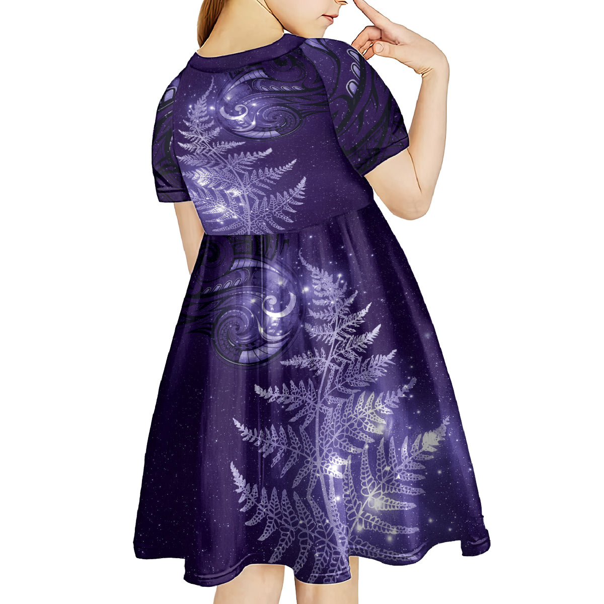 New Zealand Matariki Kid Short Sleeve Dress Purple Milky Way Stars Night Sky LT9 - Polynesian Pride