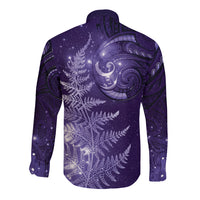 New Zealand Matariki Long Sleeve Button Shirt Purple Milky Way Stars Night Sky LT9 - Polynesian Pride