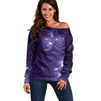 New Zealand Matariki Off Shoulder Sweater Purple Milky Way Stars Night Sky LT9 Women Purple - Polynesian Pride