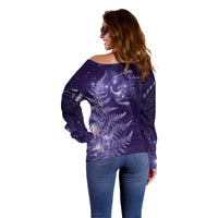 New Zealand Matariki Off Shoulder Sweater Purple Milky Way Stars Night Sky LT9 - Polynesian Pride
