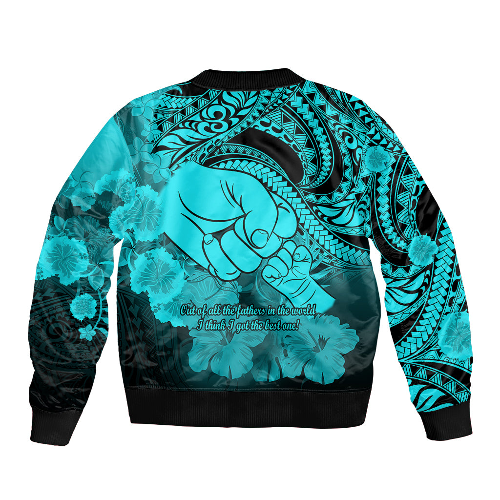 Polynesian Pride Happy Father Day Sleeve Zip Bomber Jacket I Love You Dad - Polynesian Tribal Aqua LT9 - Polynesian Pride