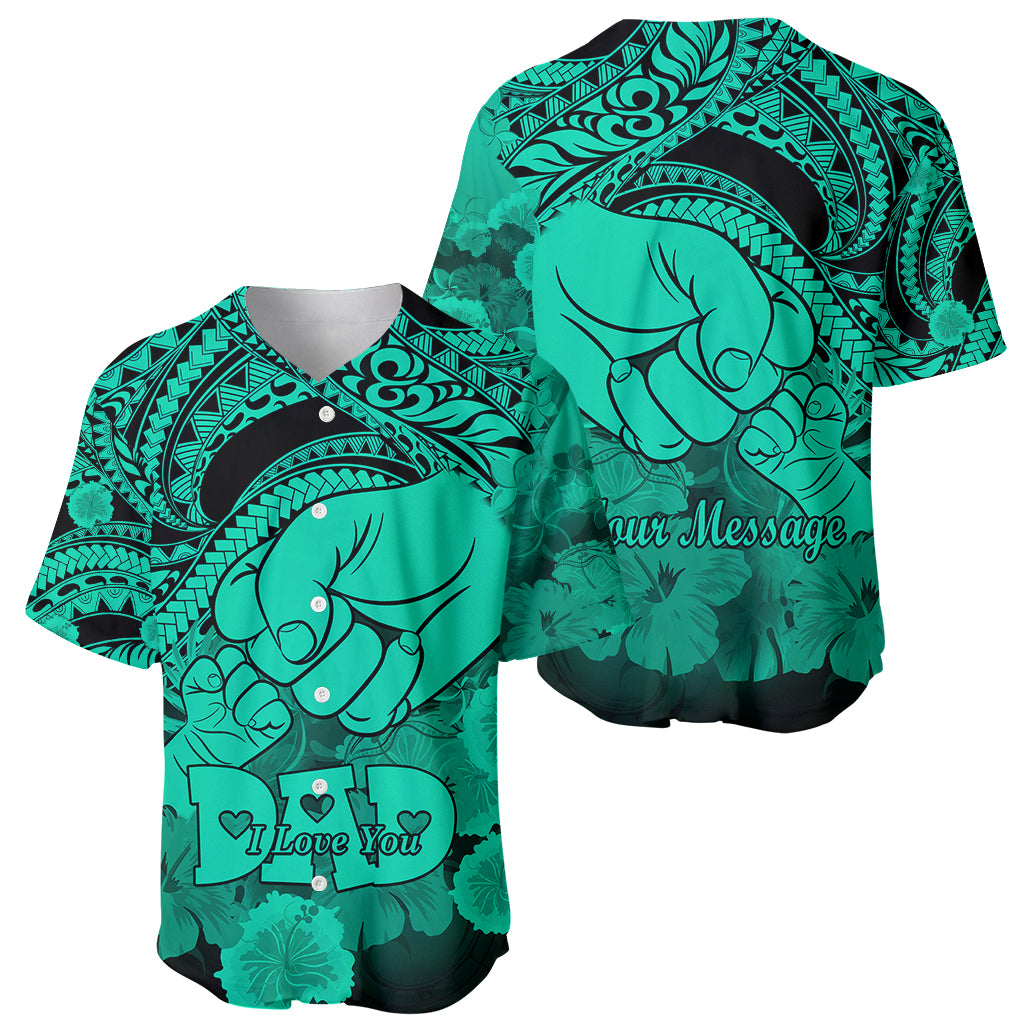 Personalised Polynesian Pride Happy Father Day Baseball Jersey I Love You Dad - Polynesian Tribal Green LT9 - Polynesian Pride
