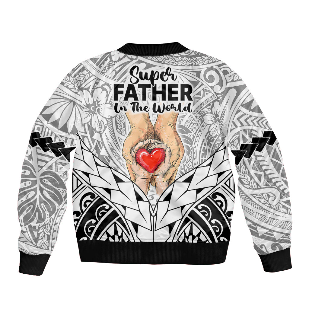 Polynesian Father's Day Gift For Dad Bomber Jacket Super Father In The World - Black Polynesian Pattern LT9 - Polynesian Pride