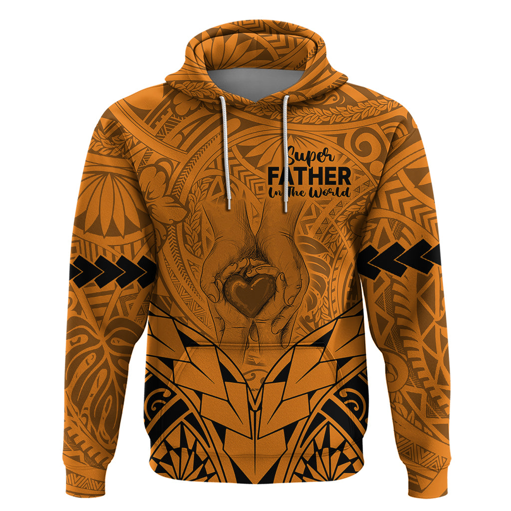 Custom Polynesian Fathers Day Gift For Dad Hoodie Super Father In The World Gold Polynesian Pattern LT9 Pullover Hoodie Gold - Polynesian Pride