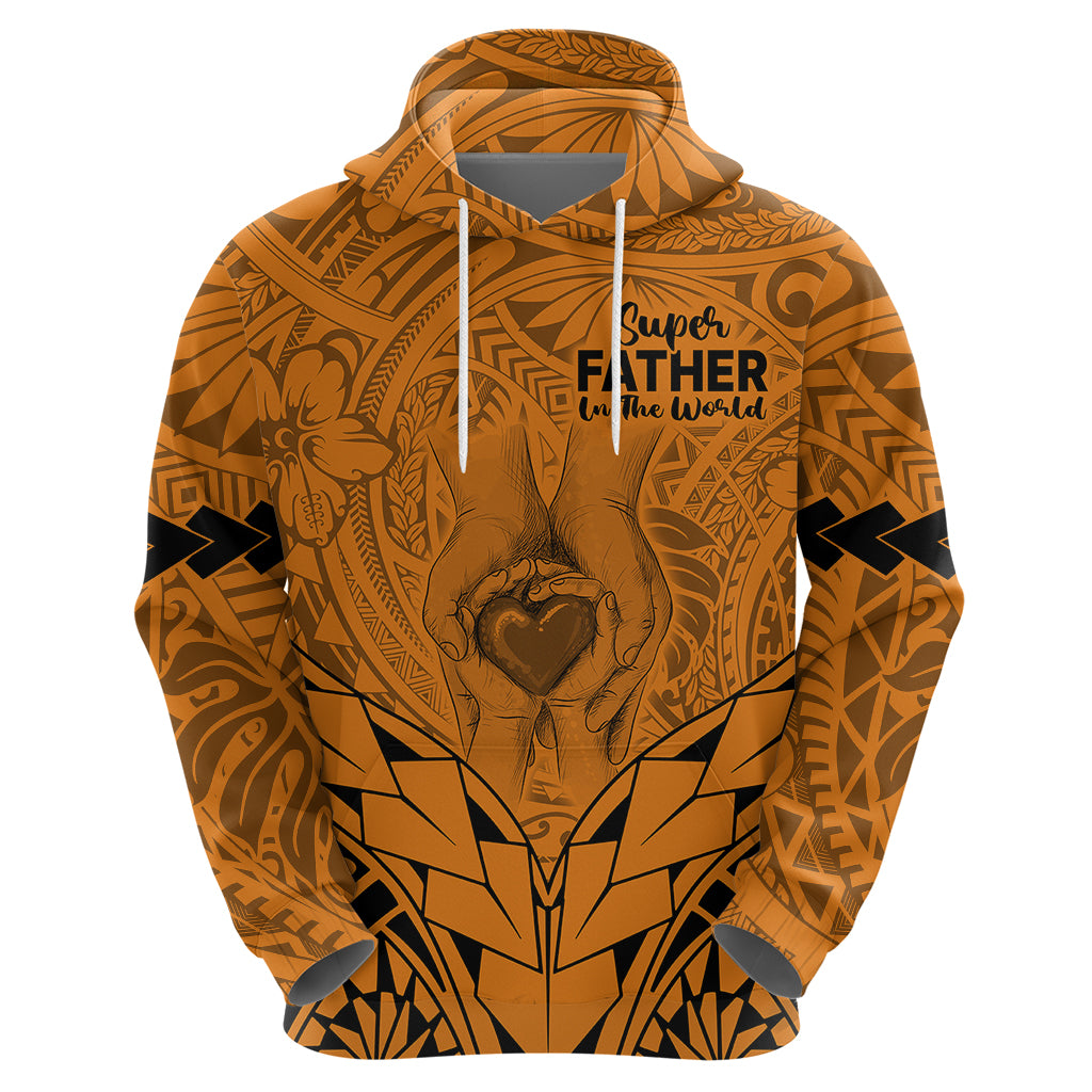 Custom Polynesian Fathers Day Gift For Dad Hoodie Super Father In The World Gold Polynesian Pattern LT9 - Polynesian Pride