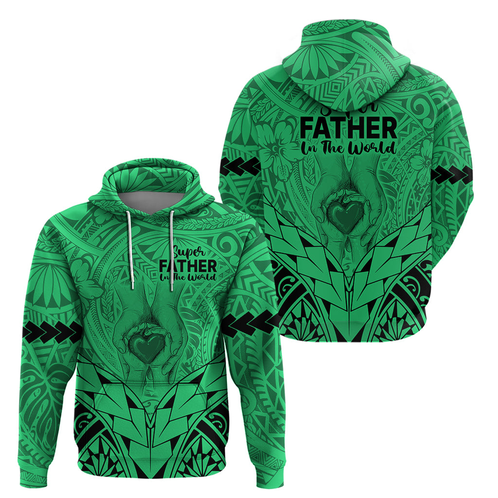 Polynesian Fathers Day Gift For Dad Hoodie Super Father In The World Green Polynesian Pattern LT9 - Polynesian Pride
