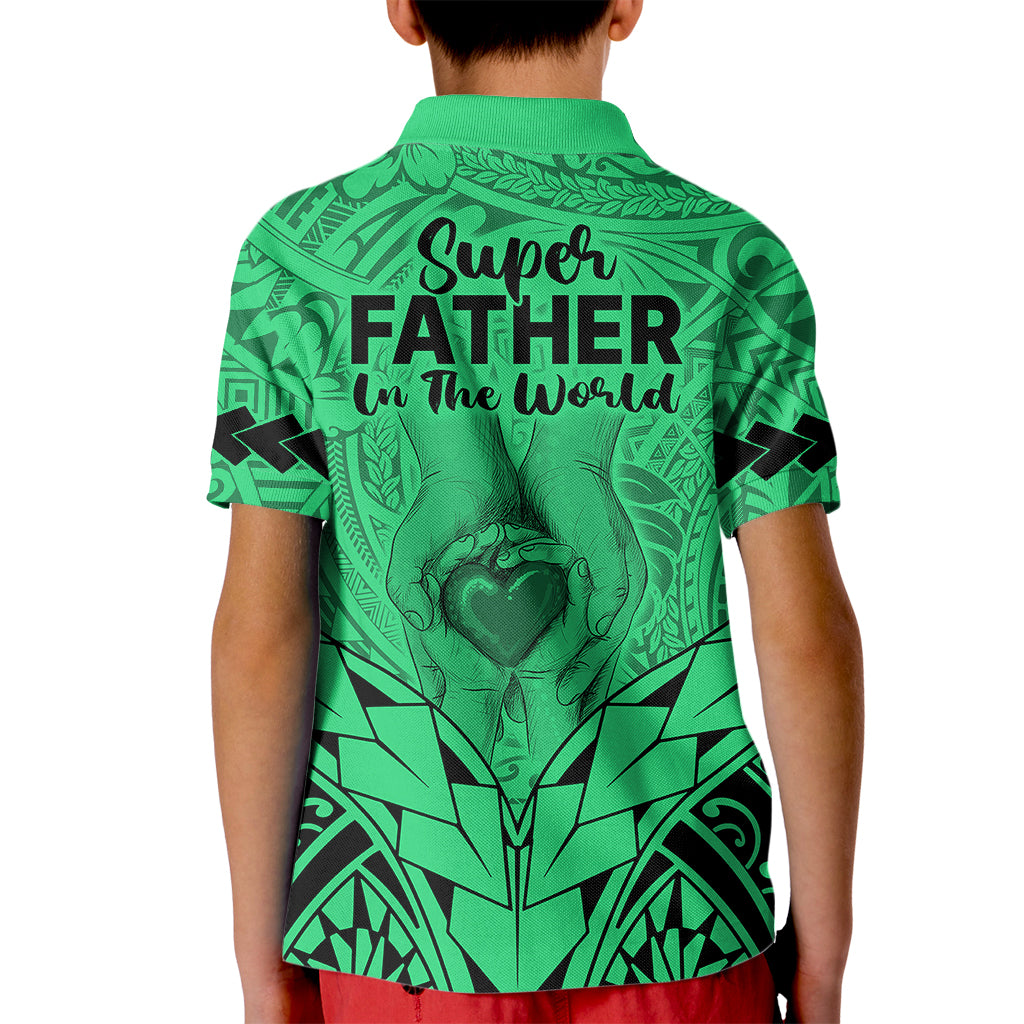 Polynesian Father's Day Gift For Dad Kid Polo Shirt Super Father In The World - Green Polynesian Pattern LT9 - Polynesian Pride