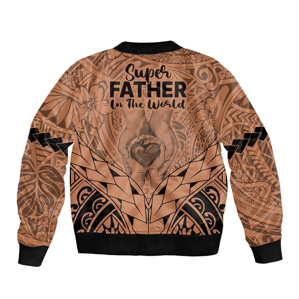 Polynesian Father's Day Gift For Dad Sleeve Zip Bomber Jacket Super Father In The World - Nude Polynesian Pattern LT9 - Polynesian Pride