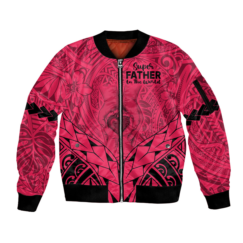 Personalised Polynesian Father's Day Gift For Dad Sleeve Zip Bomber Jacket Super Father In The World - Pink Polynesian Pattern LT9 Unisex Pink - Polynesian Pride