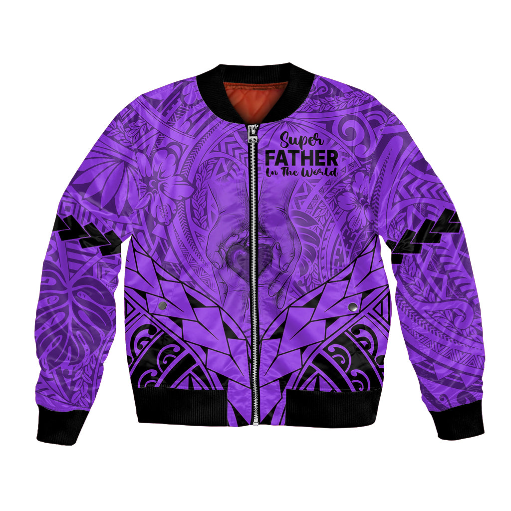 Polynesian Father's Day Gift For Dad Bomber Jacket Super Father In The World - Purple Polynesian Pattern LT9 Unisex Purple - Polynesian Pride