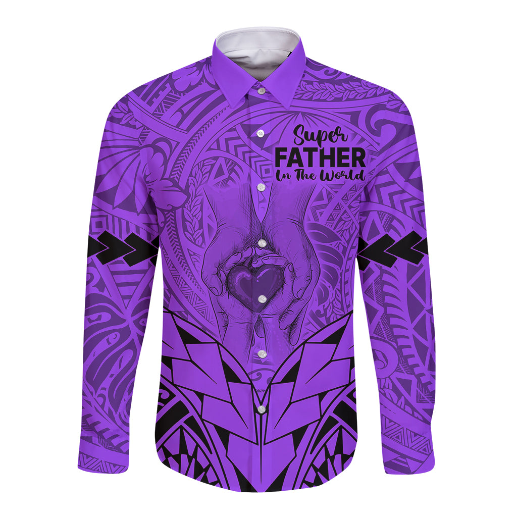 Polynesian Father's Day Gift For Dad Long Sleeve Button Shirt Super Father In The World - Purple Polynesian Pattern LT9 Unisex Purple - Polynesian Pride